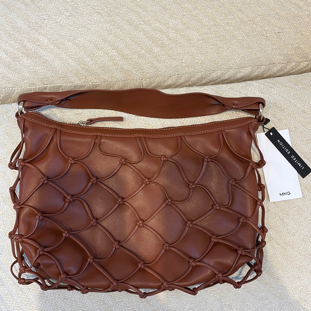NWT brown leather net shoulder bag